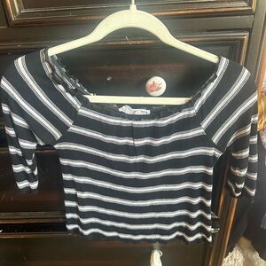 Black and white striped crop half sleeve blouse - medium